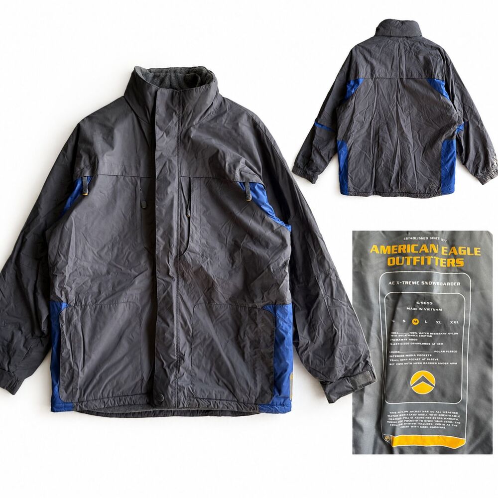 American Eagle Men's Medium AE Xtreme SnowBoarder Jacket Polar Fleece Lined Gray